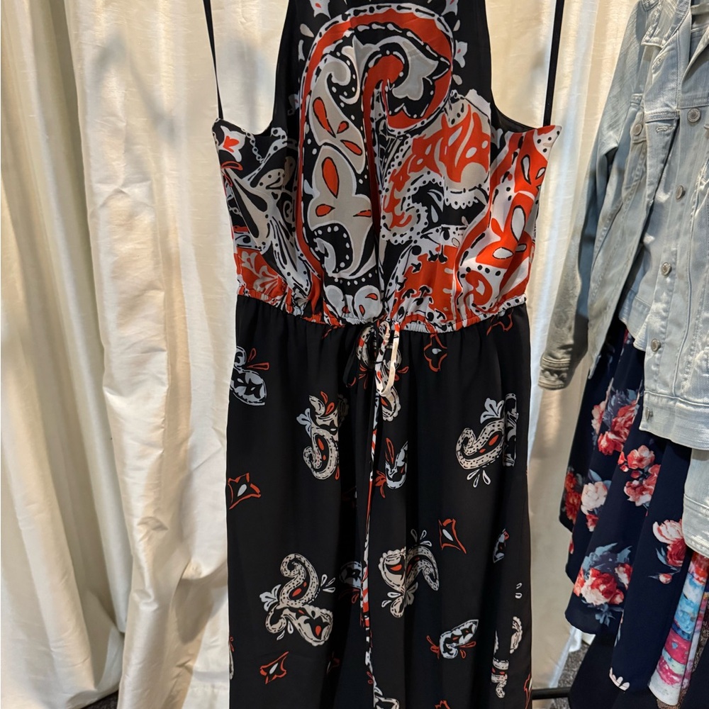 LOFT Espresso and Red Paisley Midi Dress